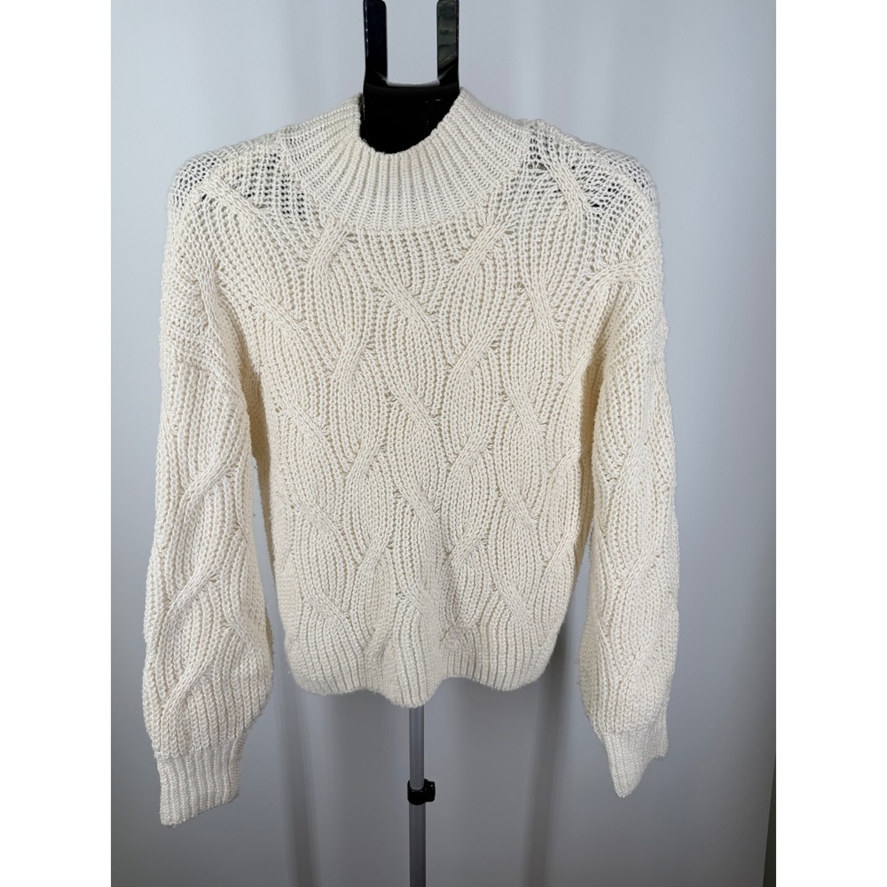 American Eagle Cream Cable Knit Mock Neck Sweater Medium Ivory Chunky Mock